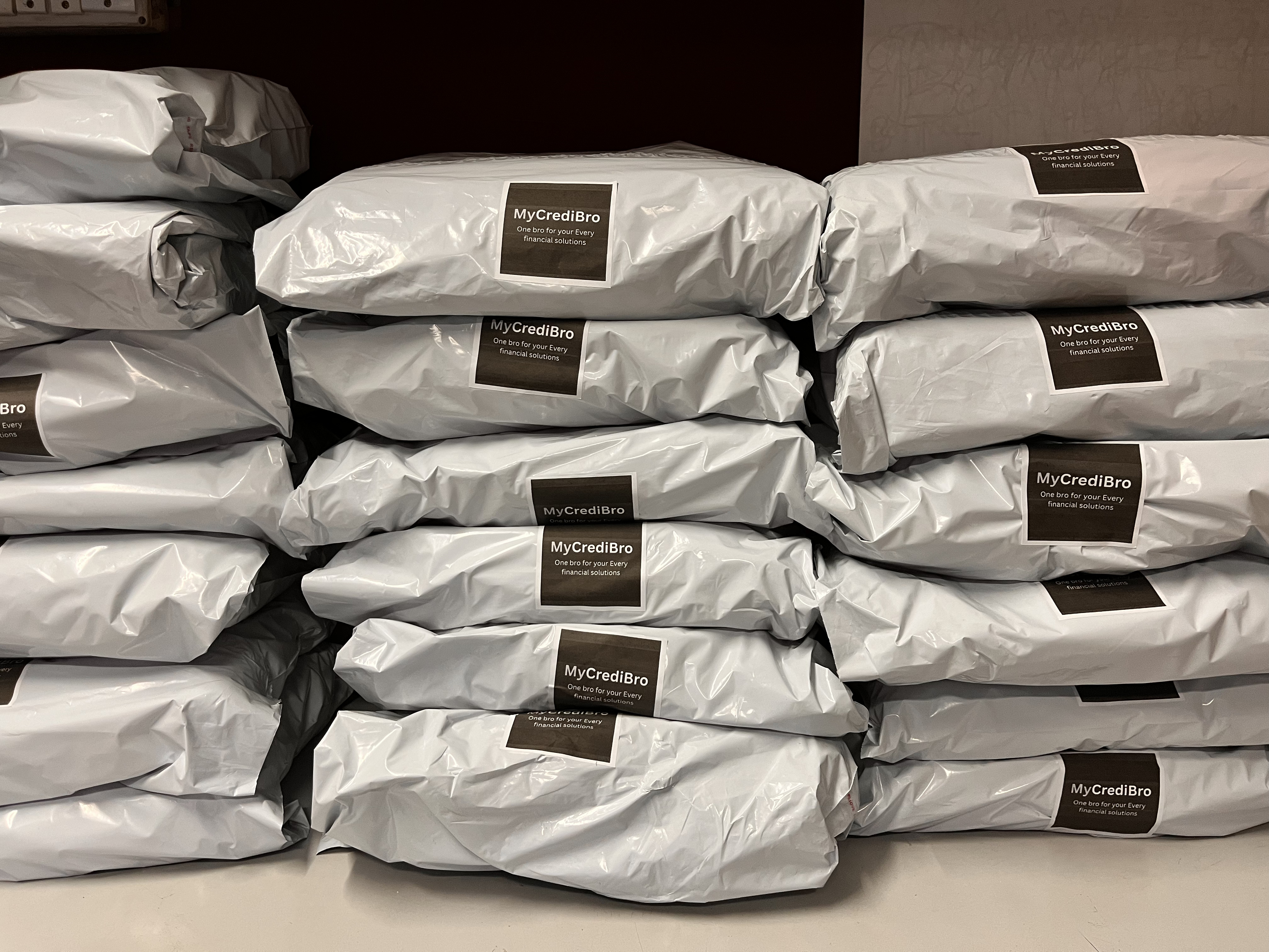 Customer gift parcel labelled and sealed for shipping