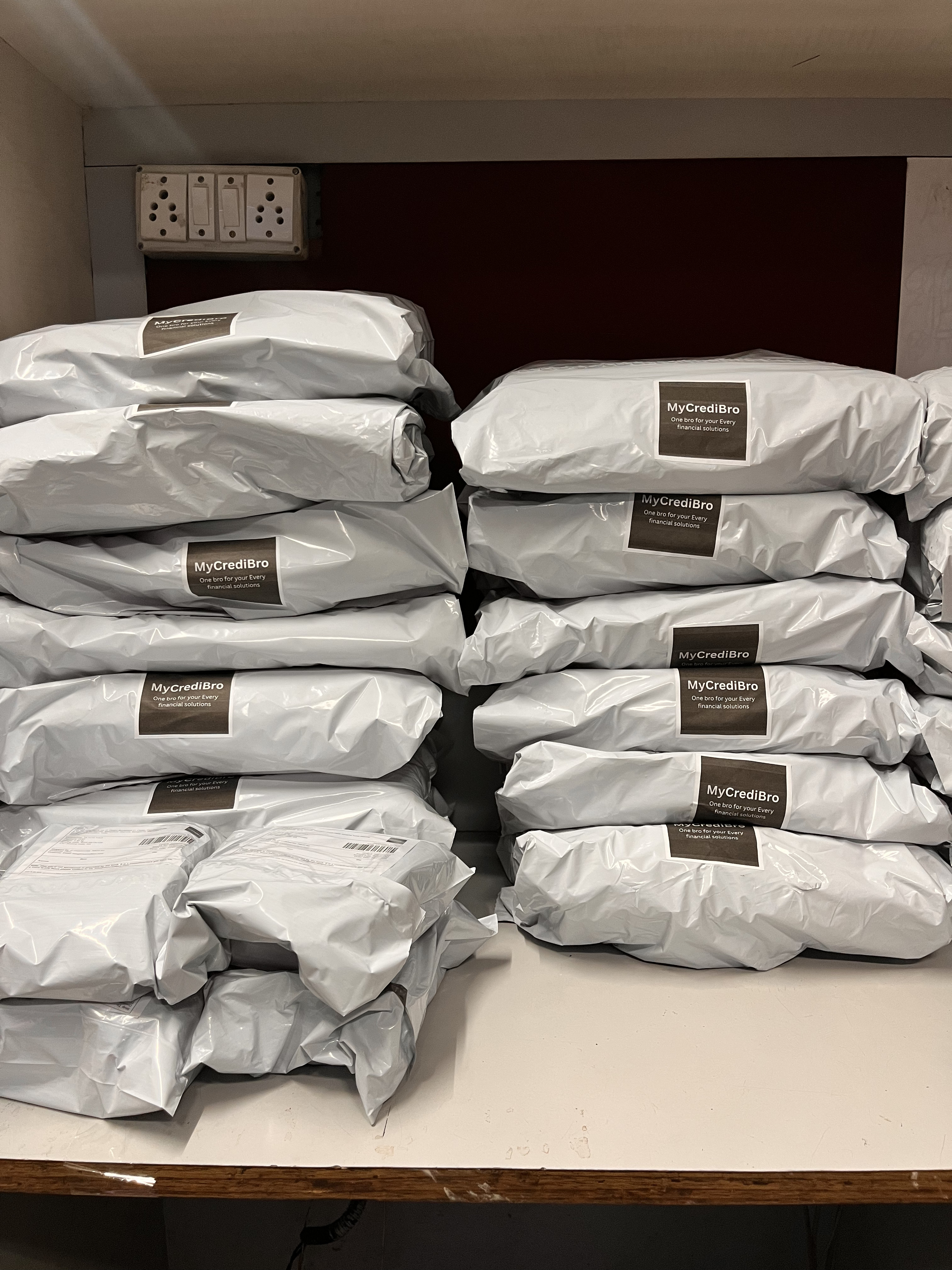 Stacked gift boxes waiting for courier pickup